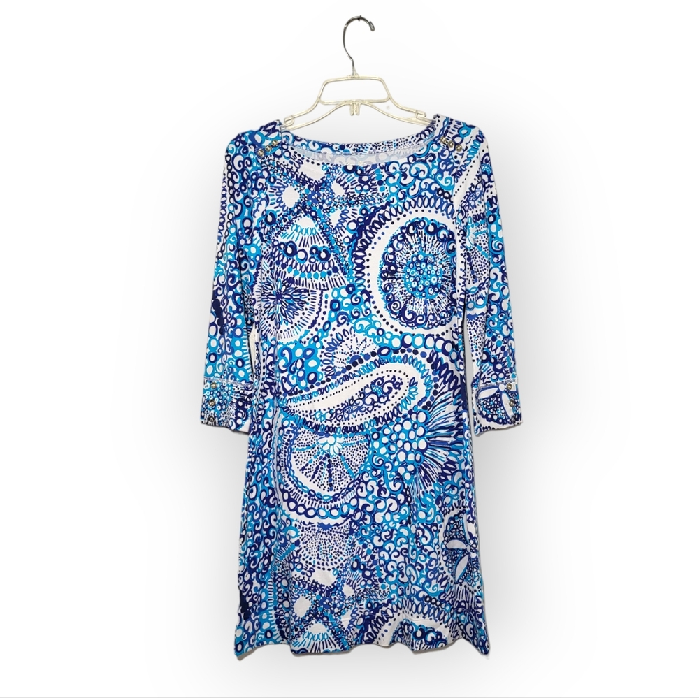 Lilly Pulitzer Sophie Dress Resort White Midnight Blues UPF 50 Small